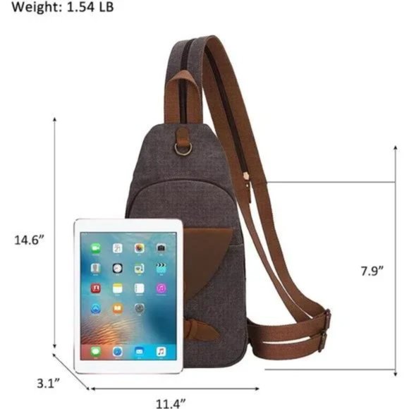 Canvas Sling Bag, Crossbody Grey Shoulder Bag - Picture 2 of 6